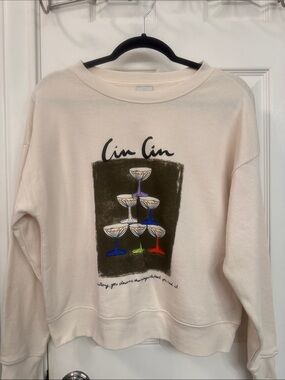 Maeve Cin Cin Cream Graphic Sweatshirt with Colorful Glasses